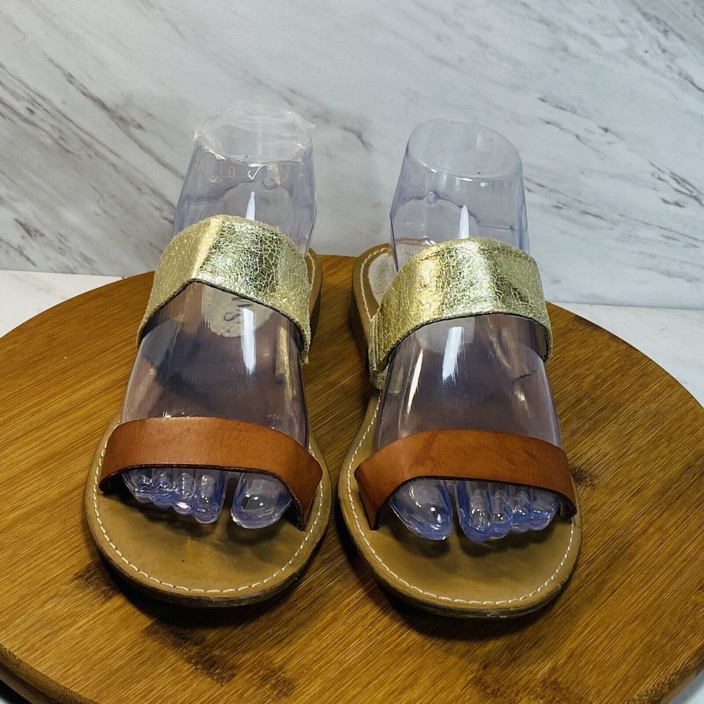 Sam & Libby Womens Gold Brown Toni Two Straps Slide Sandals Size 8.5 - Picture 3 of 6